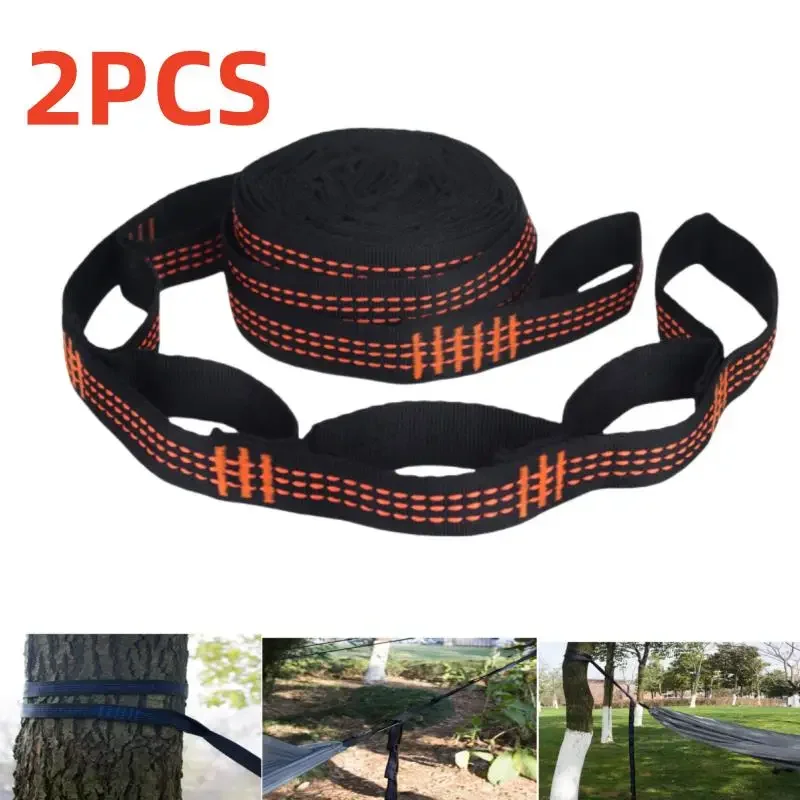 2Pcs Hammock Straps Special Reinforced Polyester Straps 5 Ring High Load-Bearing Barbed Black Outdoor Camping Hammock Straps Mre