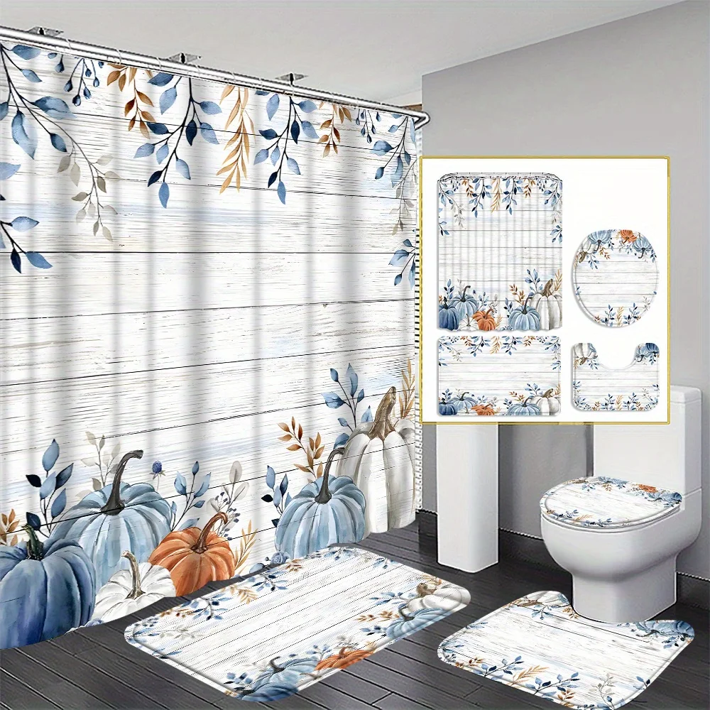 Rustic Pumpkin Shower Curtain Set: Cozy, Autumn-Inspired Bathroom Decor for Warm, Welcoming Ambiance and Fall Vibes