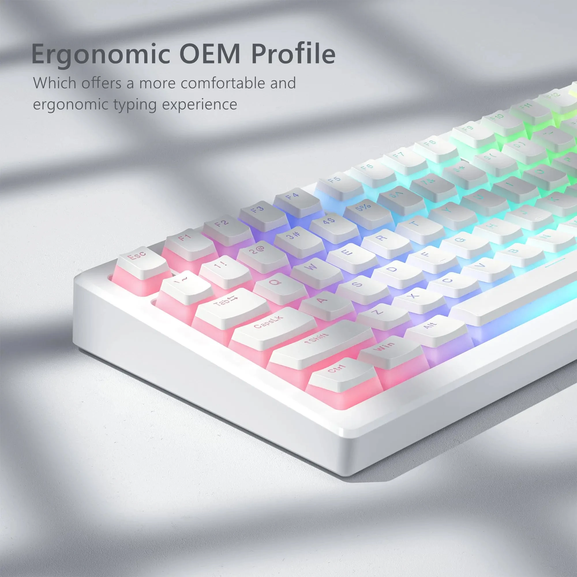 Catekro Pudding Keycaps – Double Shot Translucide 104 Touches, Profil OEM, Shine Through RGB Pour Clavier Mécanique 61/87/104 Touches (Blanc)