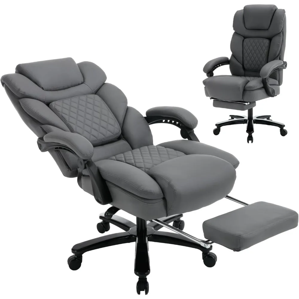 Office Chairs with Footrest Back Support Ergonomic Wide Seat Leather Recliner Desk Chair Executive Office Chairs, Plus Size