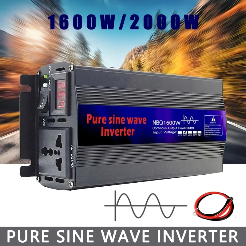 Pure Sine Wave Inverter Power Inverter 1000W 1600W DC 12V 24V 48V 60V To AC 220V Solar Converter Suitable For Home And RV