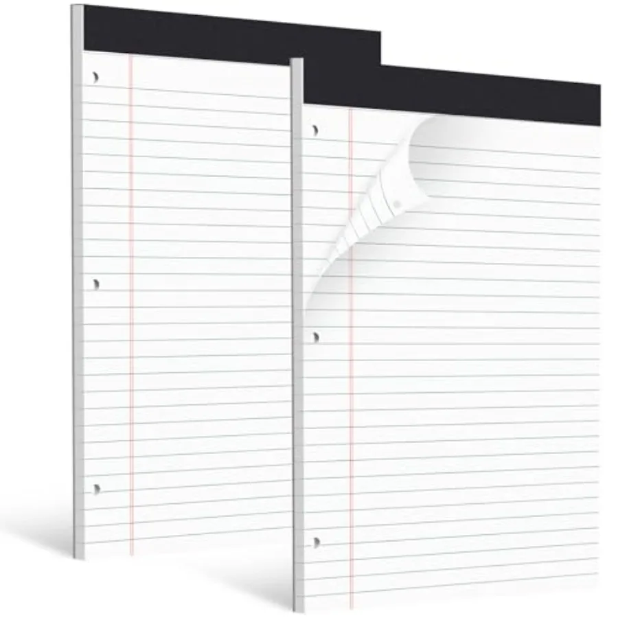 

HAUTOCO 2 Pack 8.5 x 11 Legal Pads White Wide Ruled Notepads Perforated Writing Pads, 30 Sheets Per Notepad, 3-Hole Punched Pap