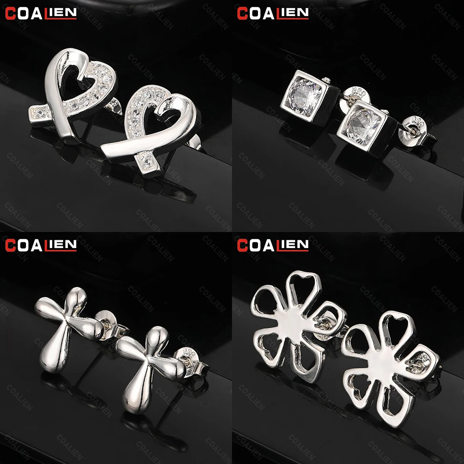 

COALIEN 925 Sterling Silver Square 5mm Zirconia Earrings Women Charming Cute Birthday Gift Jewelry