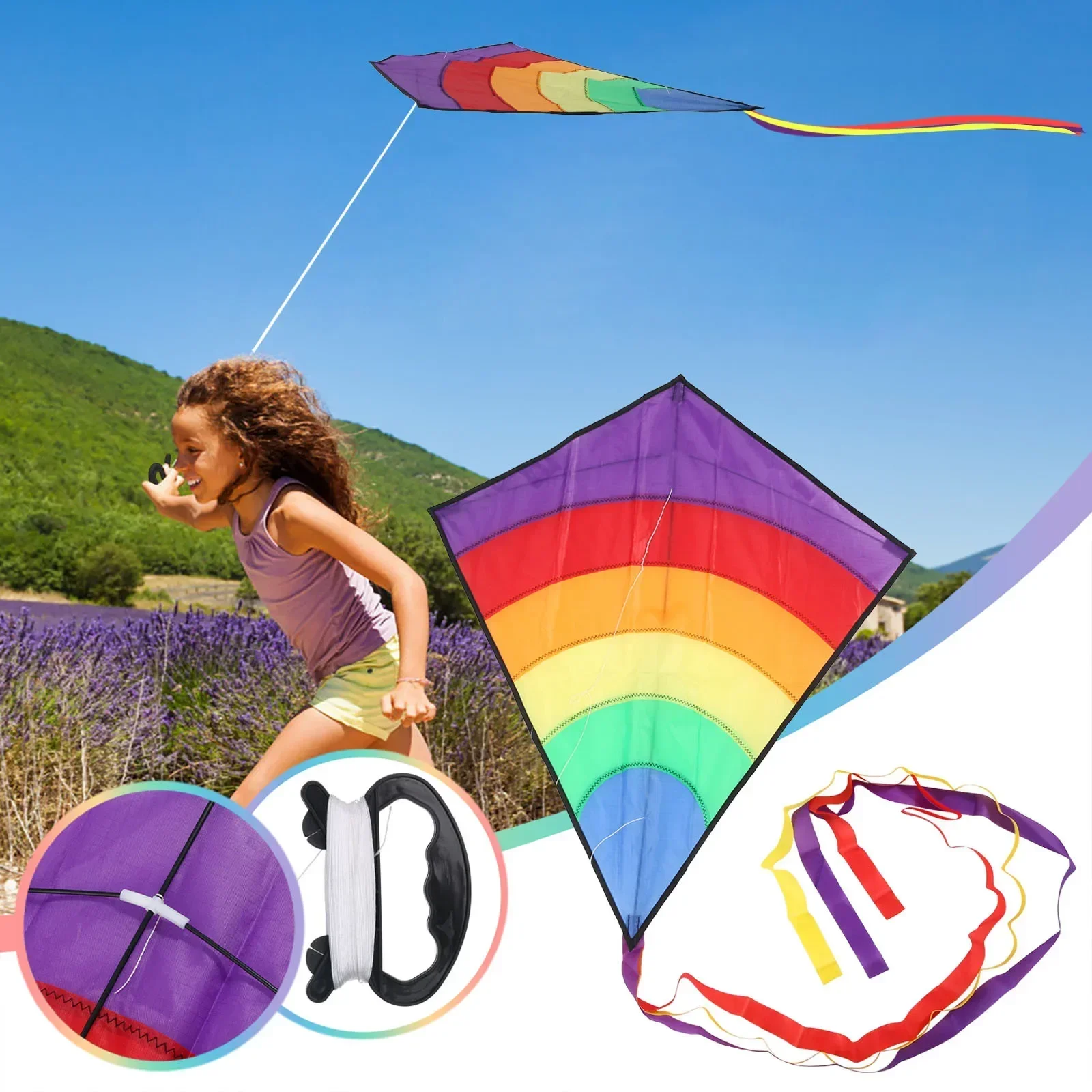 

Large Rainbow Kit with Line Board Easy To Assemble Launch Fly-Best Kite For Beach Use Children Outdoor Garden Toys Kids Gifts