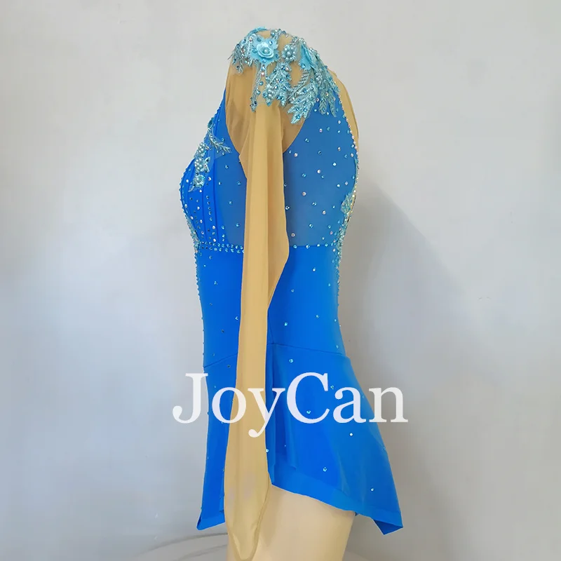 JoyCan Ice Figure  Skating  Dress Girls Blue Spandex Stretchy Competition Dance Wear Customized