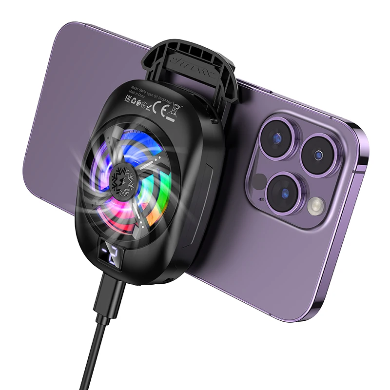 

HOCO Mobile Phone Cooler Radiator For PUBG Gaming Back Clip Colorful Light Adjustable Cooling Fan Radiator LED Digital Display