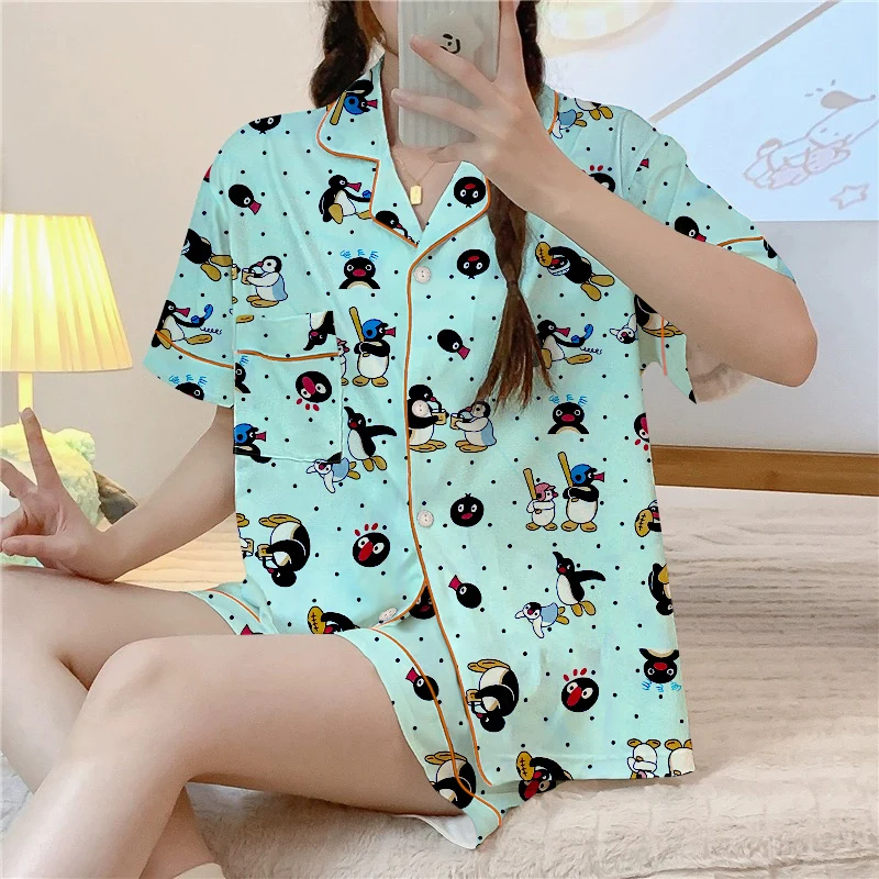 Kawaii Cute Cartoon Little Penguin Print Women\'s 3pcs Pajamas Korean Y2k Milk Silk Homewear 2024 New Fall/winter Lady Sleepwear