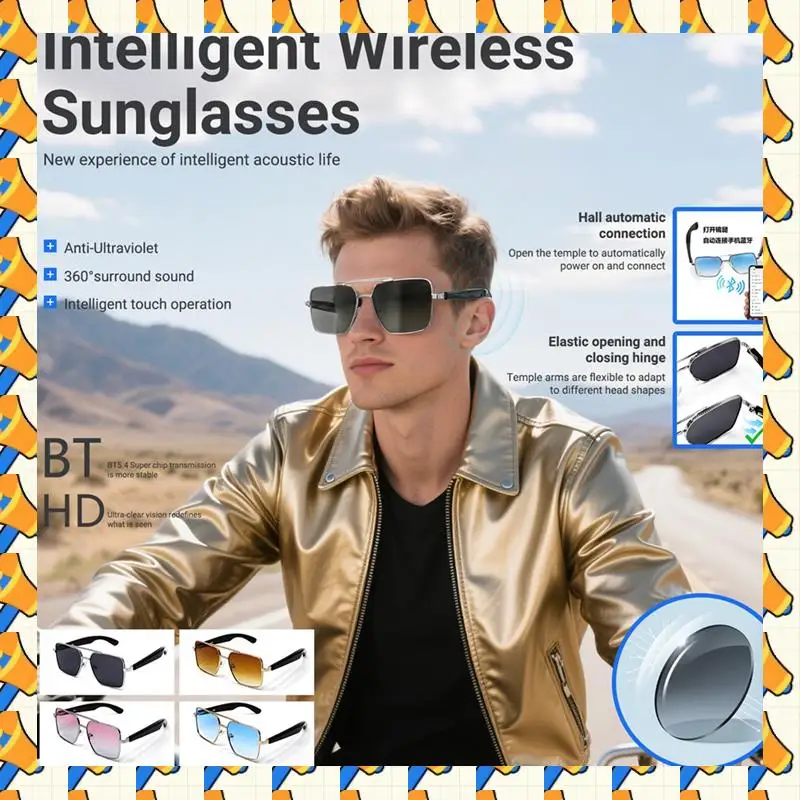 

ABYB Smart Sunglasses Music Glasses Outdoor Sports Waterproof Anti-UV Bluetooth Glasses For Men Women Pink