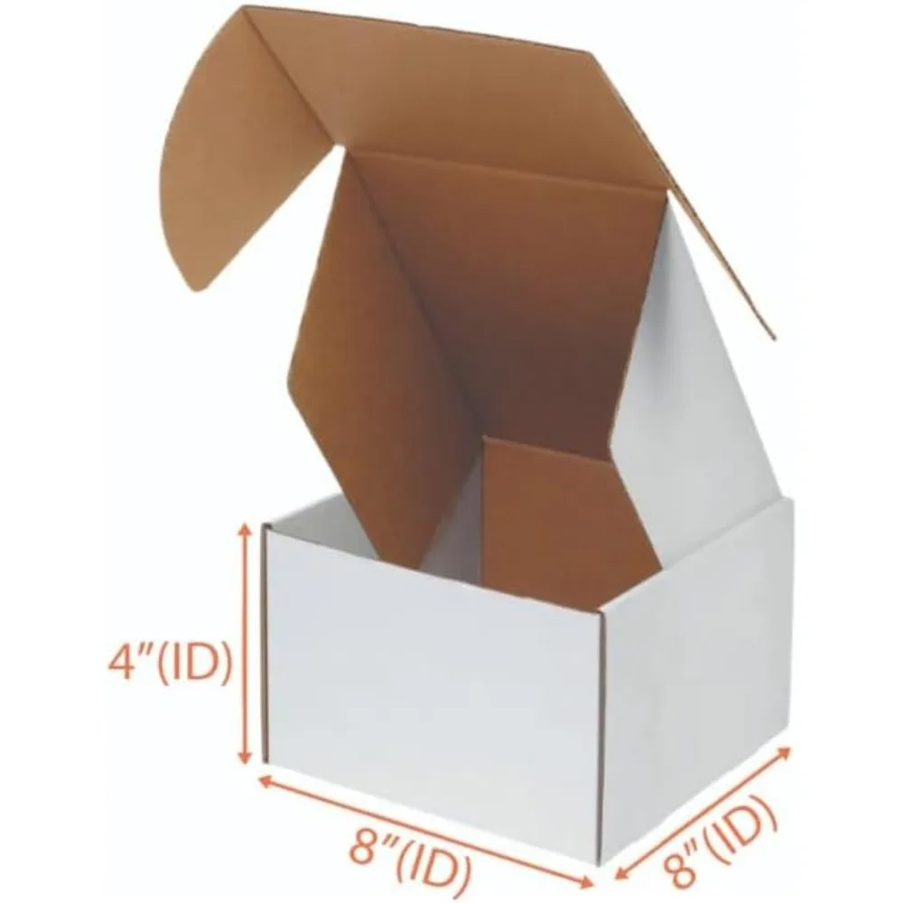 Scatole postali da 8x8x4 pollici, set da 50, scatole bianche per regali e spedizioni di piccole imprese, realizzate negli Stati Uniti, cartone ondulato