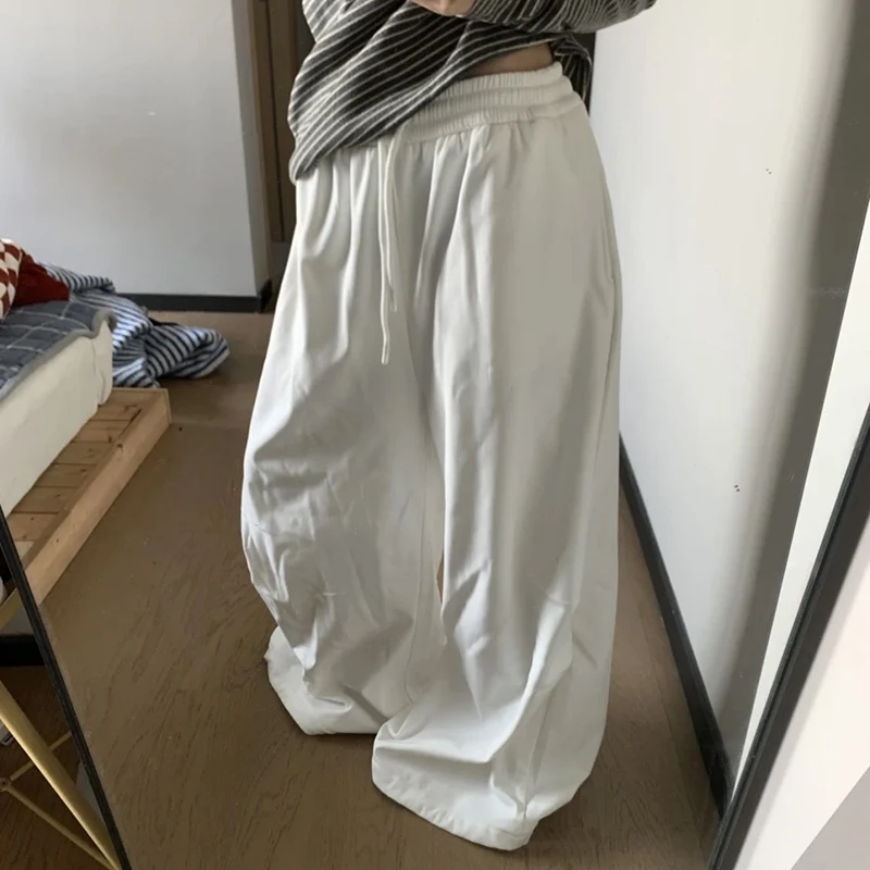 Streetwear Wide Leg Pants for Women Summer High Waist Drawstring Loose Punk Pants Y2K Fashion Quick Drying Straight Trousers