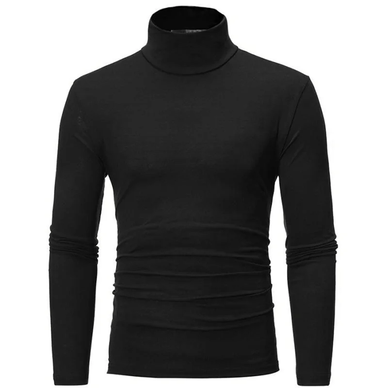 Jersey básico informal ajustado con cuello alto para hombre, Tops finos de otoño y primavera, camiseta lisa básica