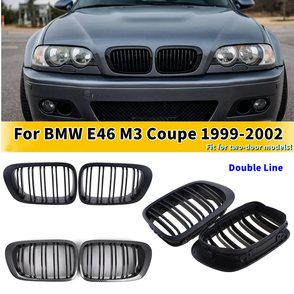 

Для BMW E46 M3 Coupe 1999-2002: Передняя решетка радиатора (ноздри) в гоночном стиле, двойная линия, сетчатая, для замены, аксессуары для автомобиля