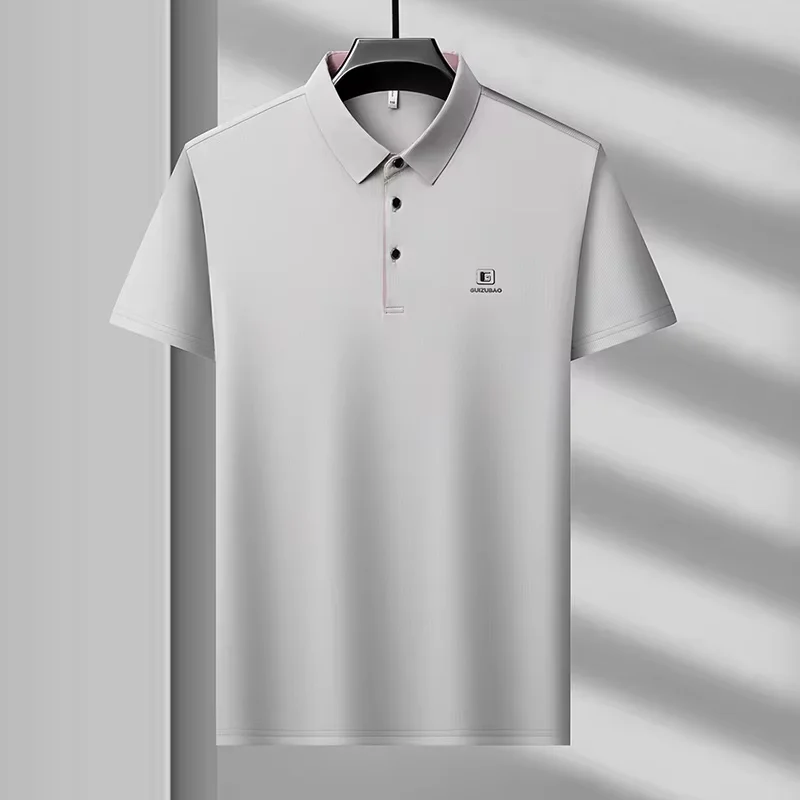 

High end brand fashion short sleeve polo shirt men summer trend new letter embossed business casual ice silk breathable T-shirt