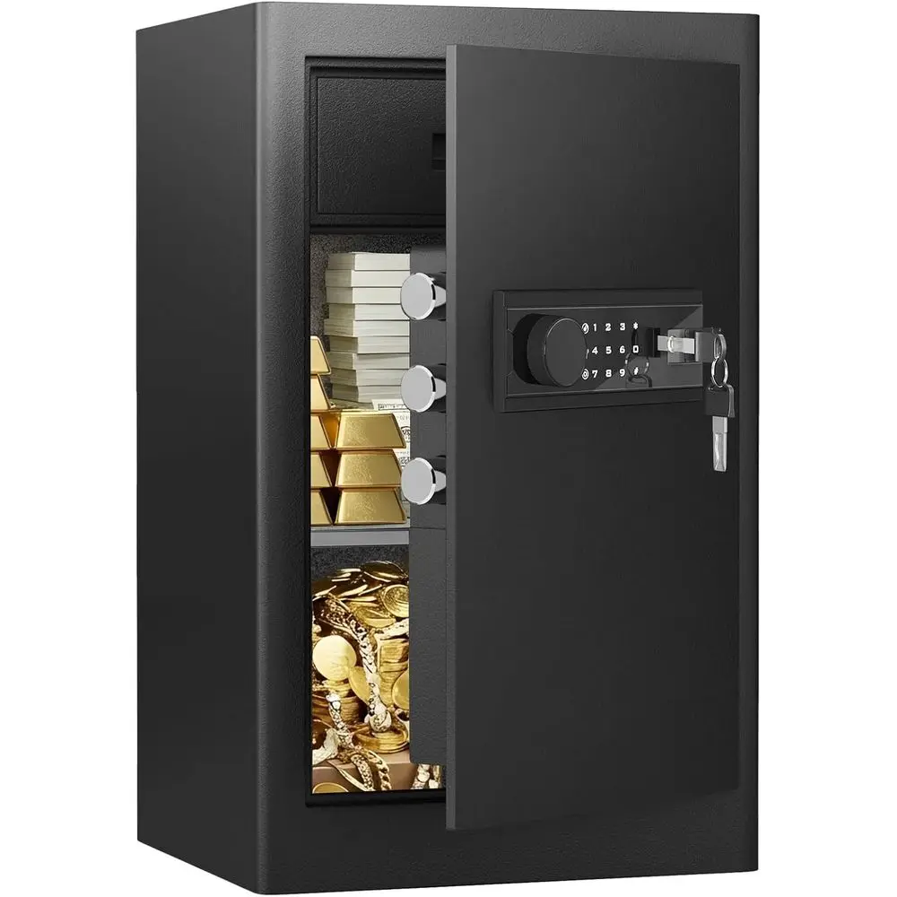 

Большой сейф объемом 6,0 куб. футов с цифровым дисплеем и сенсорной панелью с подсветкой, регулируемой полкой, денежным ящиком и металлическим отсеком для ценных вещей