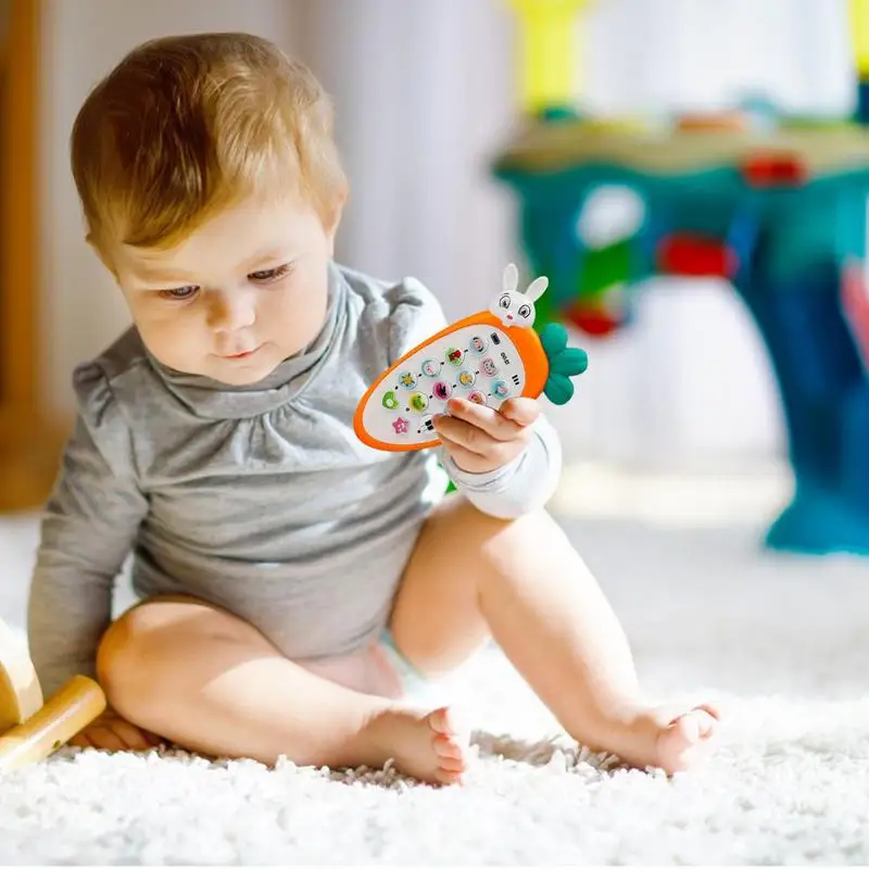 Brinquedo bonito do telefone celular do bebê da cenoura com luz de respiração vários sons da música brinquedos do telefone do bebê por 6 meses + dentição brinquedos para bebês