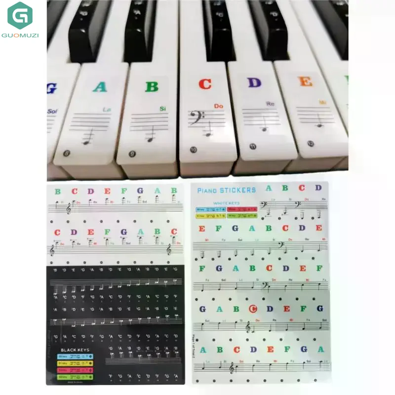 1 Set Beginner Letter Piano Sticker 88/61/54/49 Keys With Removable Colored Note Labels Piano Keyboard Stickers