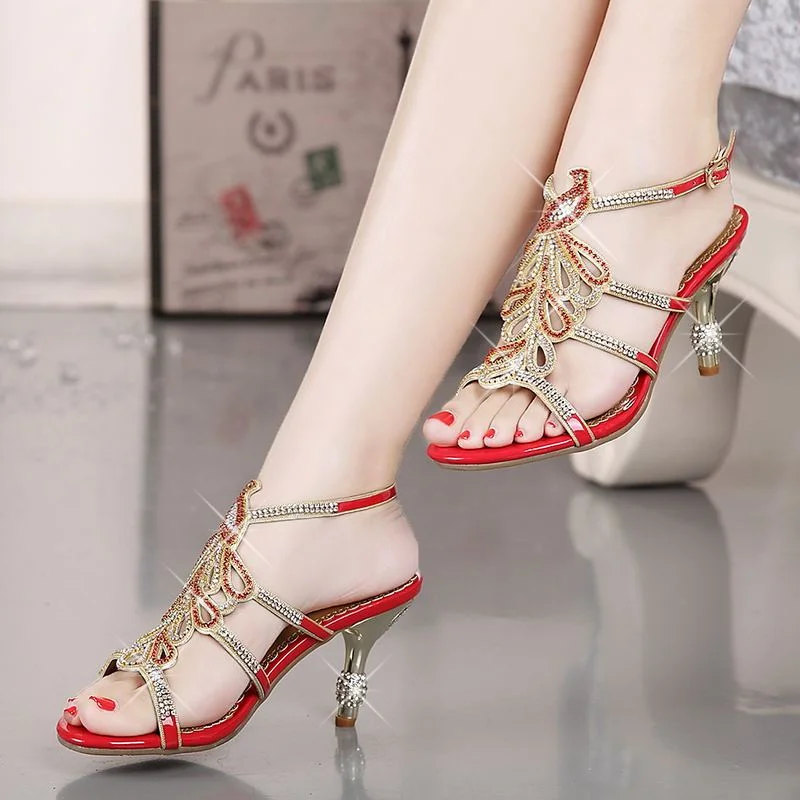 

Summer High Heel Sandals Women's Sexy Thin Heel Rhinestone Banquet Sandals Thick Heel Diamond Crystal Wedding Shoes