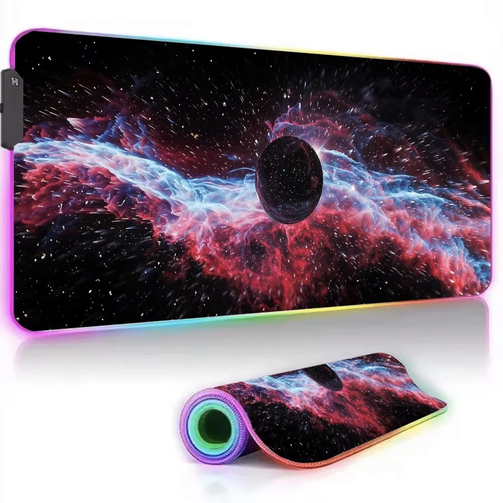 

Galaxy Universe Space Mouse Pad XXL RGB Gaming MousePad HD Gamer Accessories Large LED Light MousePads Computer Backlit Desk Mat