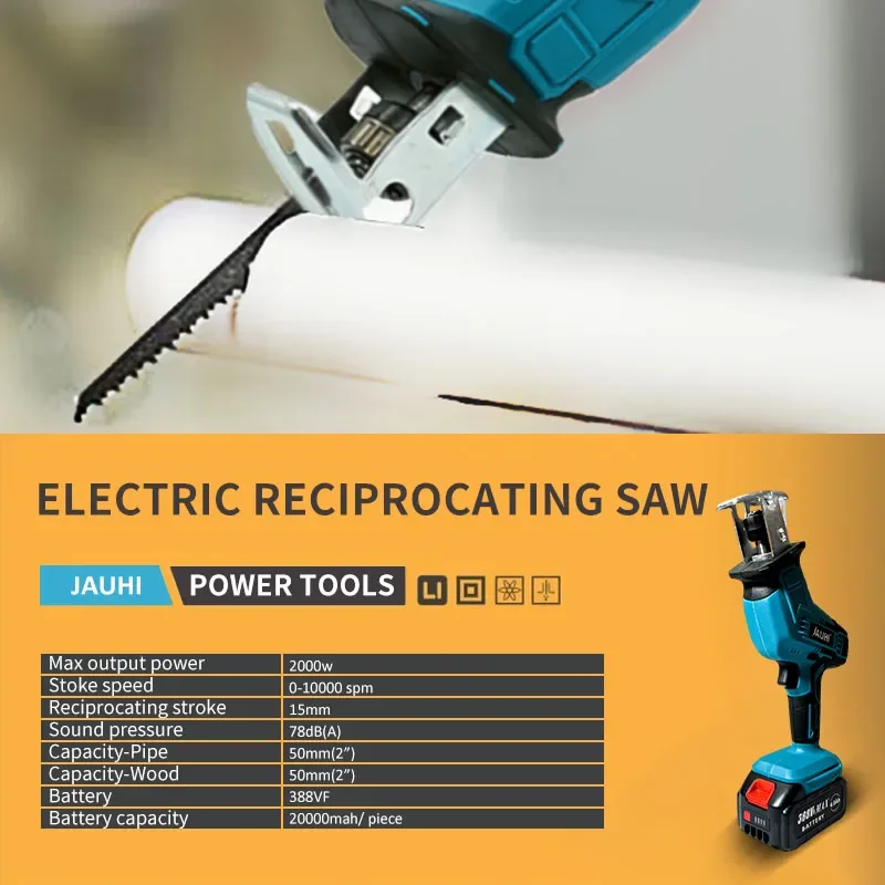 18V Cordless Reciprocating Saw Handsaw Saber Multifunction Saw for Metal Wood Pipe Cutting with 4 Blades Kit For Makita battery