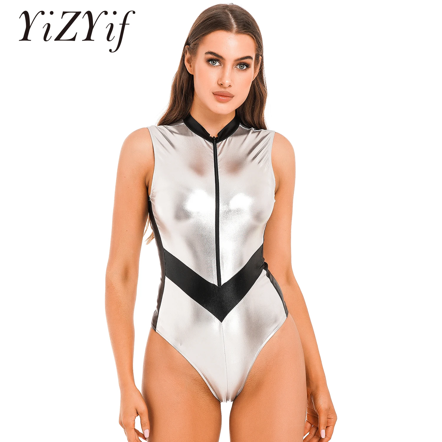 Sexy Astronaut Costume Womens Space Cadet Role Play Outfits Metallic Zipper Bodysuit Leotard Catsuit Festival Party Clubwear