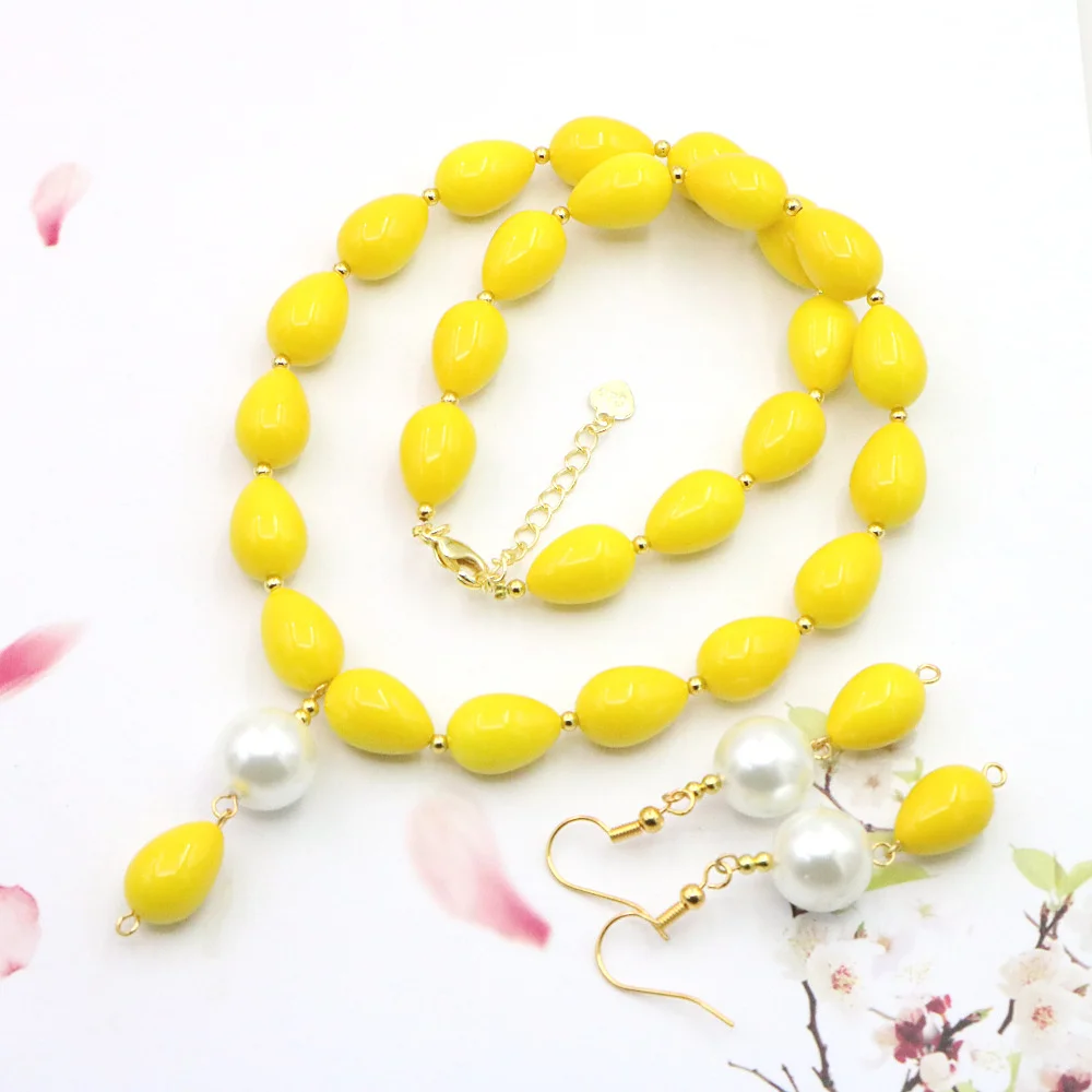 charm Fashion 9x13mm Droplet Shaped Necklace Earring Set Jewelry for Women Banquet Clothing Daily Versatile Accessories Wholesal