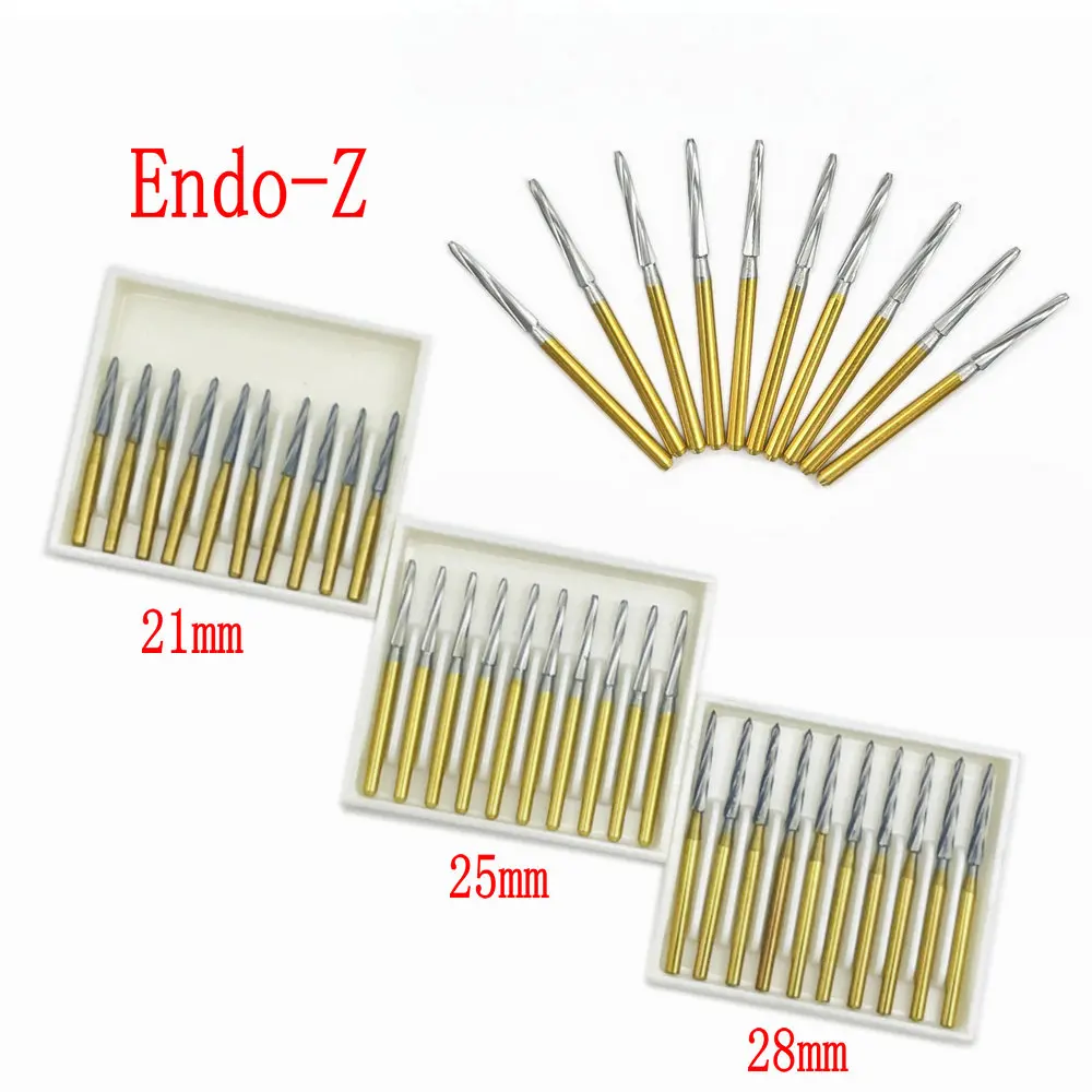 10pcs/box Dental Diamond FG High Speed Burs for Polishing Smoothing Dental Burs 1.6mm endo-z 21mm/25mm/28mm