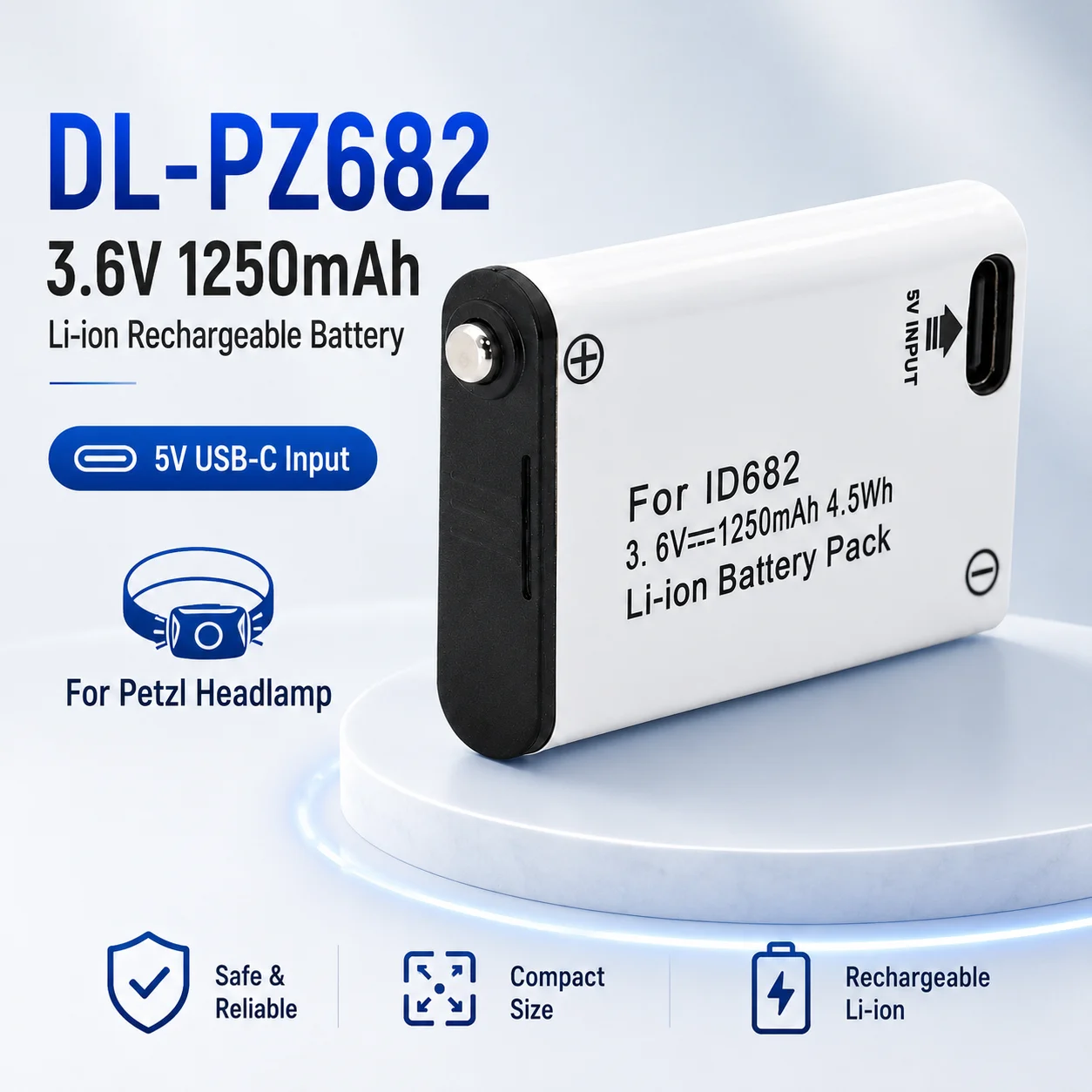

E99ACA ID682 3.6V 1250mAh Li-ion Battery for Petzl Tikkid Tikkina Tikka Tactikka Head Torch