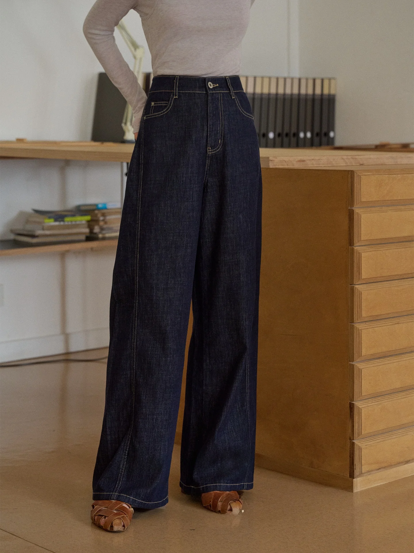 

Джинсы SimpleRetro с высокой талией, прямые, широкие штанины, повседневные, хлопковые, на молнии, свободный крой, без стрейча, для взрослых