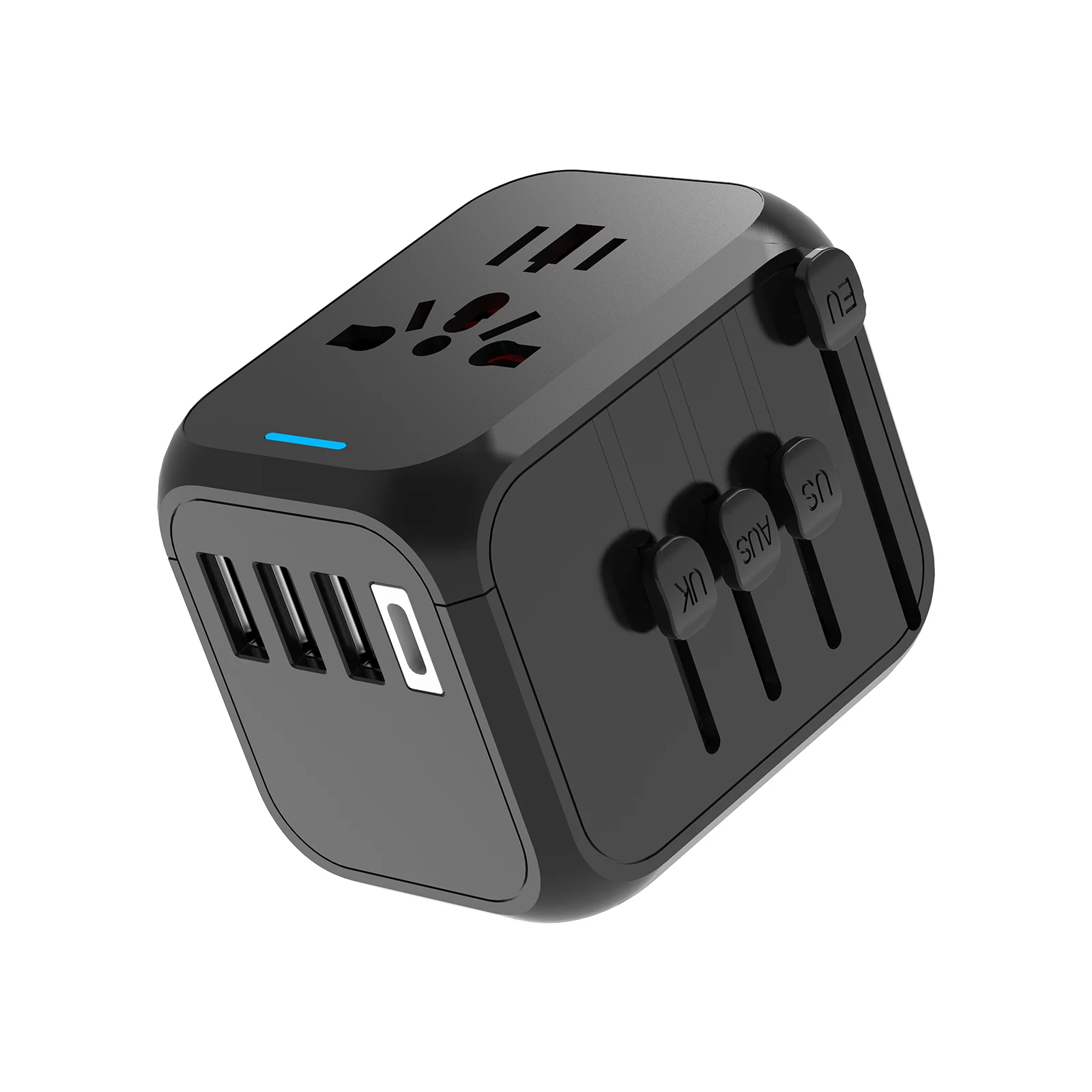 EU/UK/USA/Australia Power Adapter with 3x USB and 1x Type C, Worldwide Quick Charge Plug, 5V 3A for Home, Travel