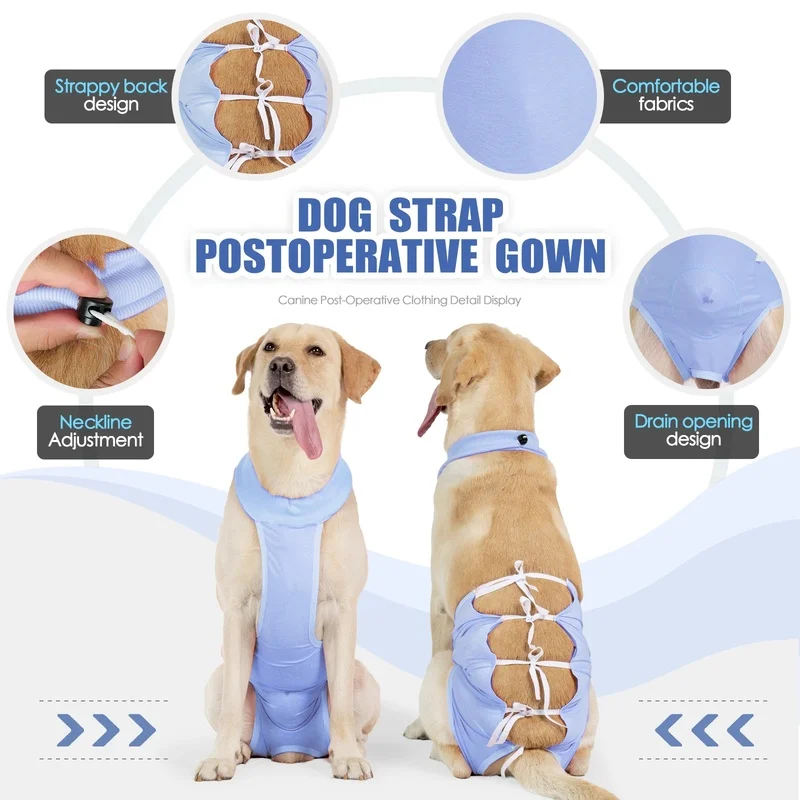 Dog Recovery Suit Cotton Strap Tie-Licking Wound Postoperative Adjustable Weaning Cloth S-XL