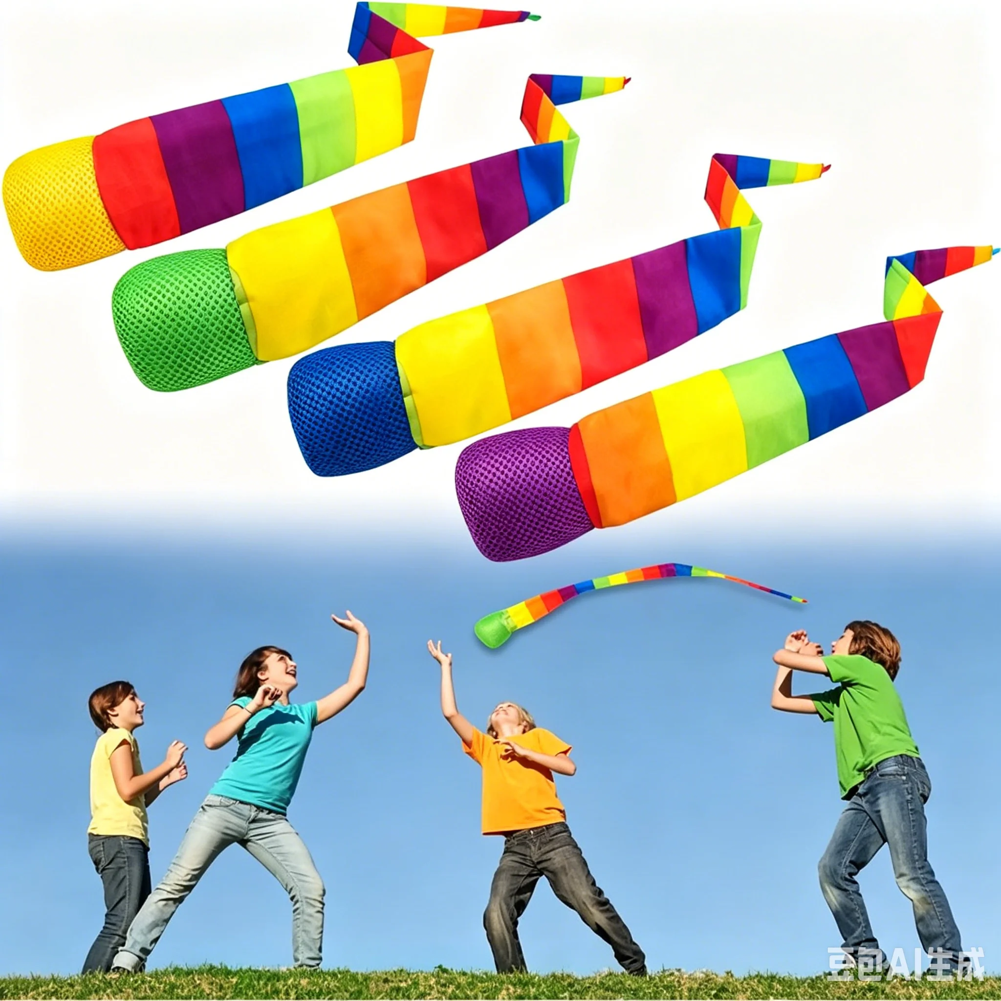 

Rainbow Ribbon Throwing Catch Ball, Soft Foam Tail Meteor Sandbag Sensory Training Toy for Outdoor Hand-Eye Coordination Game