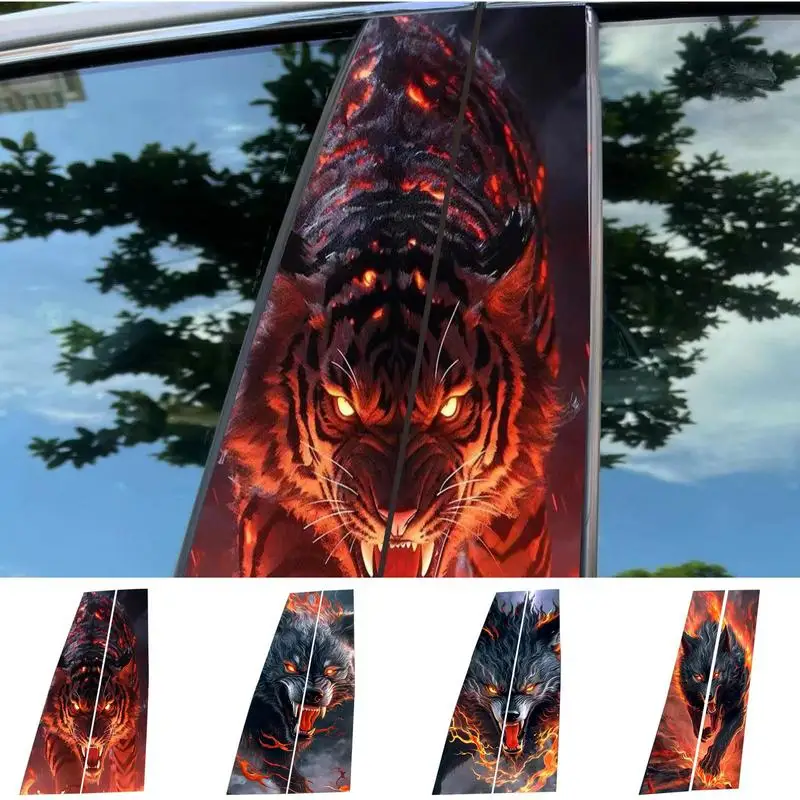 

Car Door Pillar Decals Car Center Pillar Sticker Black Wolf Engulfed In Flames Side Door Window Cover Window Posts Molding Cover