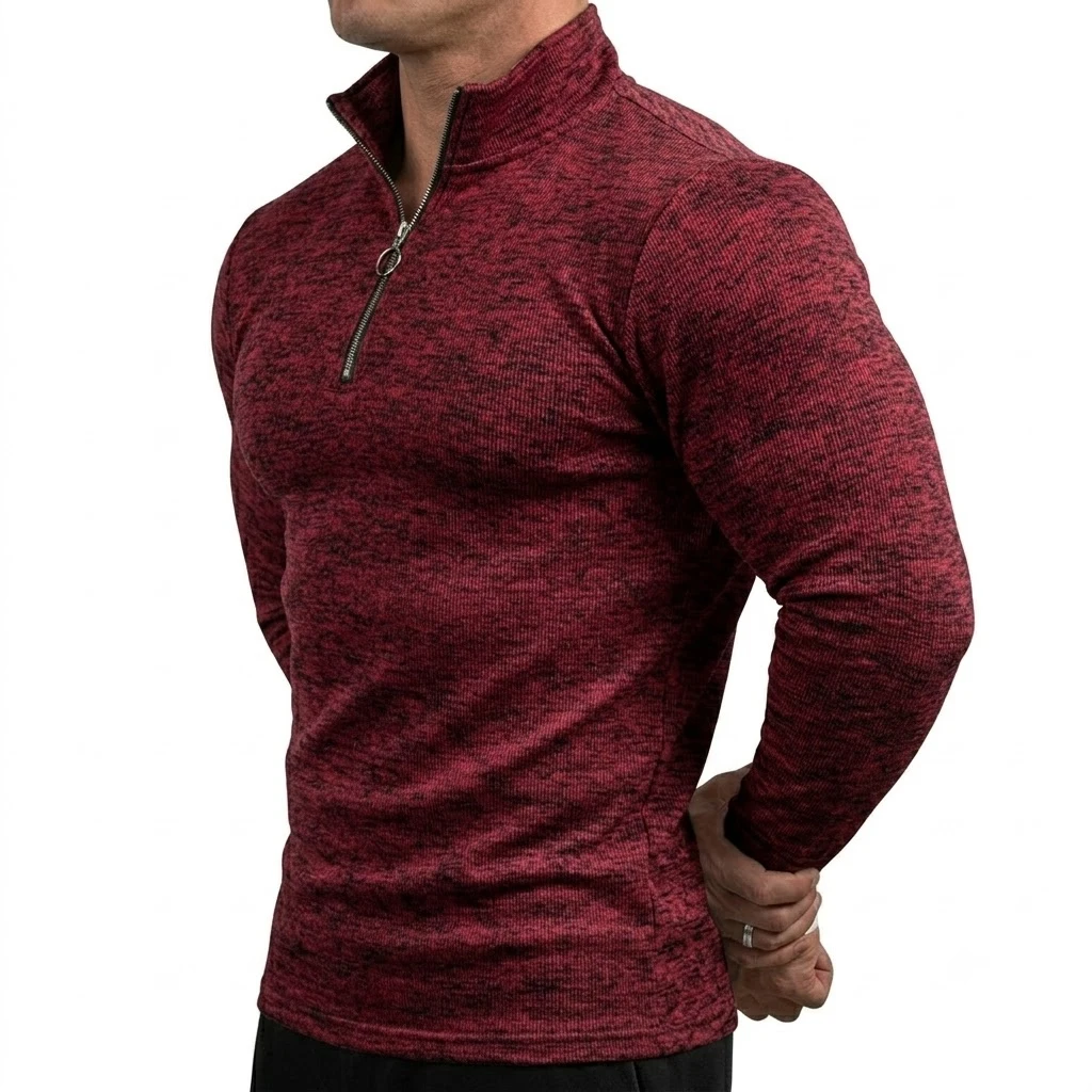 Herren Langarm-Sweatshirt mit Viertelreißverschluss, Einfarbig, Stehkragen, Sportlicher Pullover, Lässige Laufbekleidung, Aktivwear, Sport- und Arbeitsjacken – Detail 4
