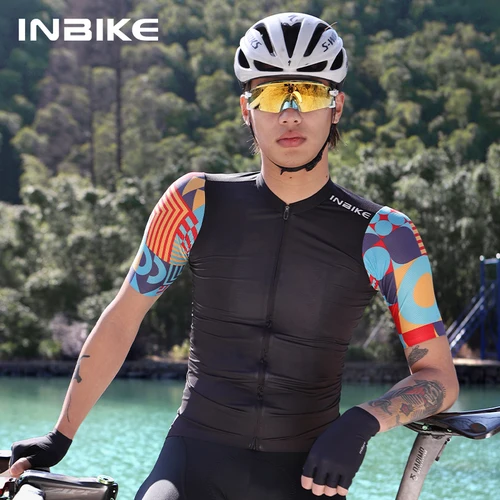 INBIKE-Camiseta de ciclismo para hombre, camisetas de manga corta de secado rápido para montar en bicicleta con 3 bolsillos y cremallera completa, verano 2024