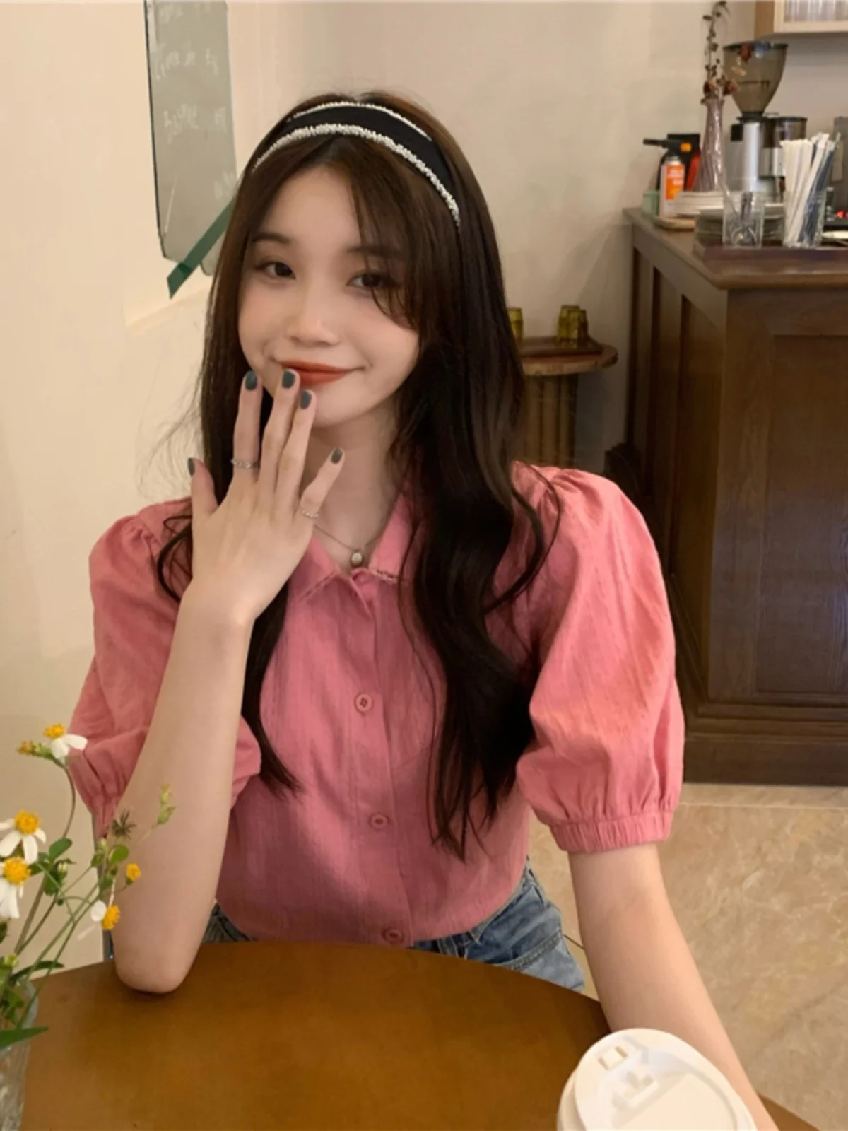 

Chic White Bubble Sve irt Women's Vintage Design Sensation Lace Trim Doll Collar Ele ort Sve Top Korean Sle