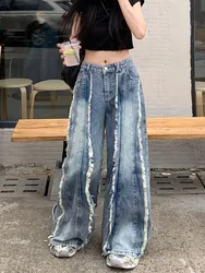 2000S Clothes Y2K Streetwear Washed Blue Baggy Stacked Jeans Pants For Women Wide Leg Straight Loose Lady Trousers Ropa De Mujer
