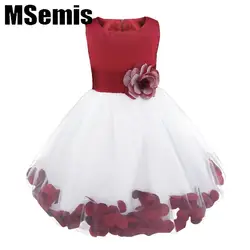 Petals Bow Princess Wedding Party Flower Girls Dress Baby Girl Sleeveless Tulle Bridesmaid Ball Gown Tank Dress Festival Clothes