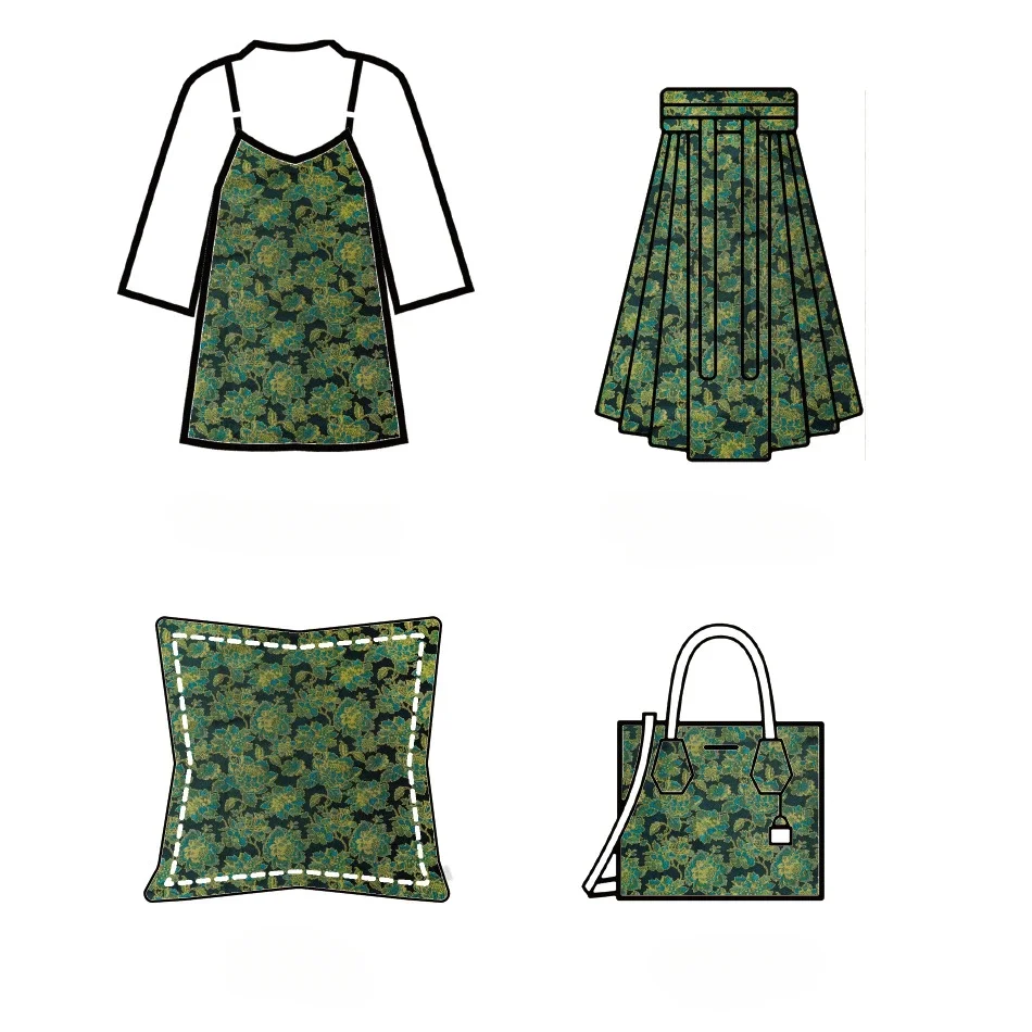 Retro grüne Blume Jacquard Stoff exquisite Kleid Tasche Vorhang dekorative Nähen Stoff