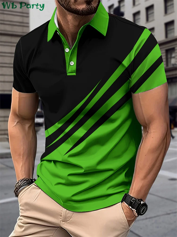 Simple Striped Print Polo T shirt Man Design Men\'s Clothing 2024 Lapel Striped Graphic T-shirt Casual Loose New in Tops & Tees