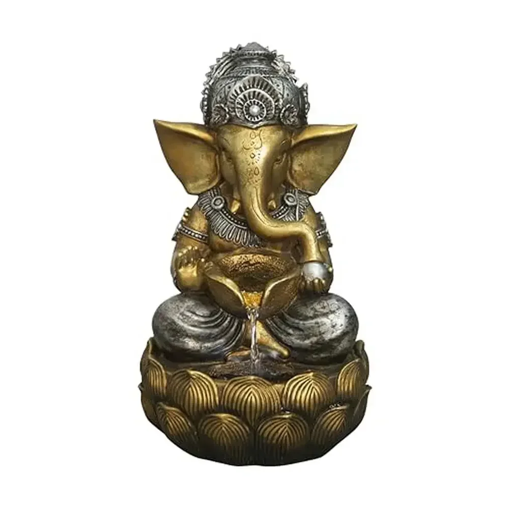 

Lord Ganesh Resin Fountain with LED Lights Indoor/Outdoor Décor Pump Included Quick Setup
