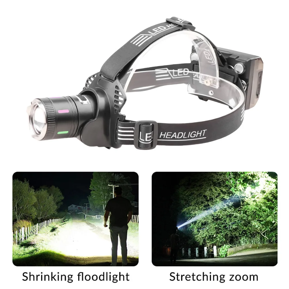 

30W LED Camping Search Light Angle Adjustable Zoomable Head Flashlight Power Display Outdoor Portable Headlamp for Power Outages