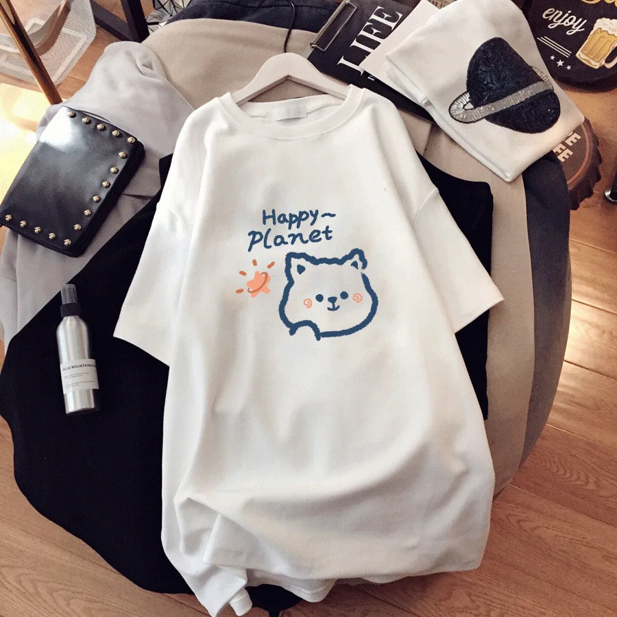 Summer Pure Cotton T Shirt Cat Graphic Print T-shirt Women Oversized Clothing Maternity Clothes Big Size Top Pregnancy Tees