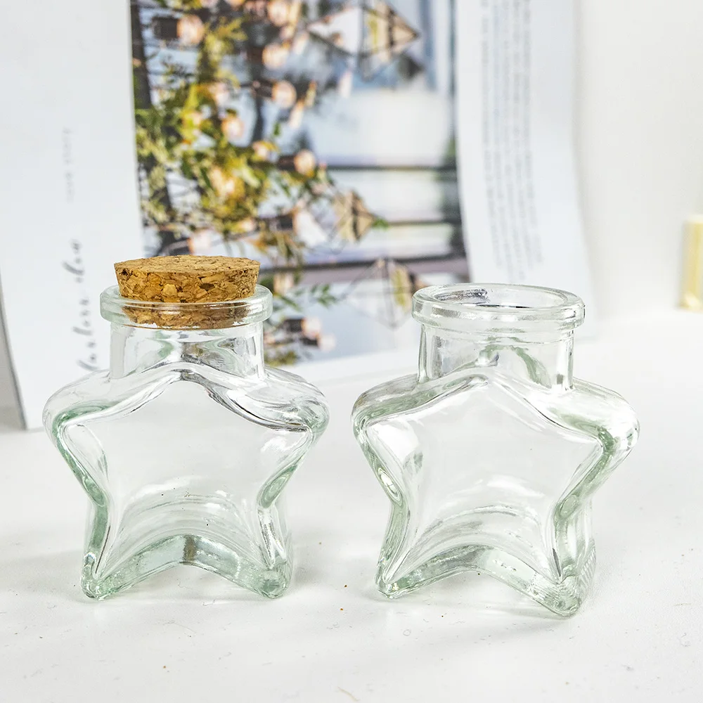 6Pcs 60ml Corked Star Shaped Glass Bottles Wishing Ornament Crafts Gift Jars Christmas Wedding Present Clear Storage Vials