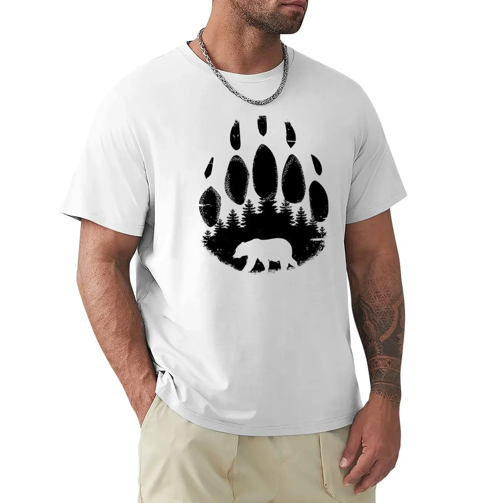 Black Bear Paw Print - Forest Landscape T-Shirt customs design your own customizeds designer shirts t shirt men 100℅ cotton