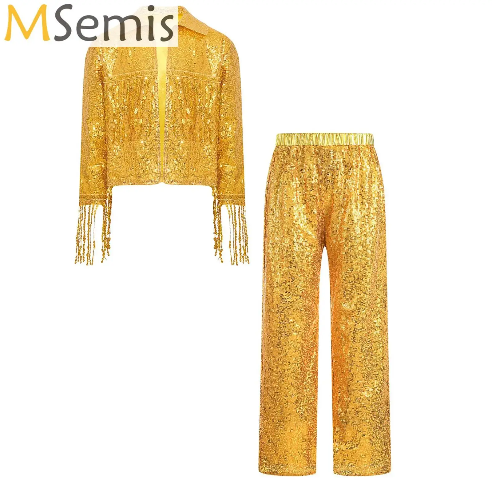 

Child Jazz Dance Costumes Performance Sequin Hip-hop Dance for Kids Team Top Pants Shining Clothes Dancewear Boys And Girls