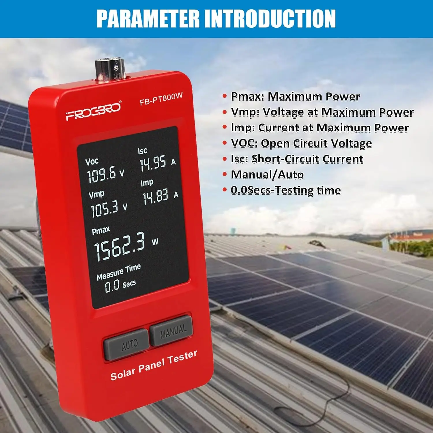 Tester per pannelli solari da 1800 W con display OLED MPPT e HD per diagnostiche fotovoltaiche