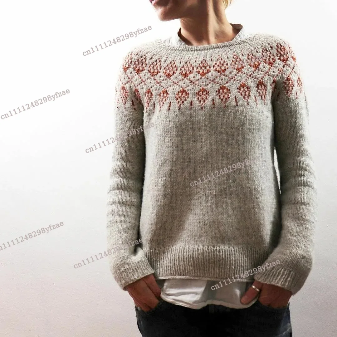 New sweater women's wish hot selling round neck color blocked loose fashion pullover knitted