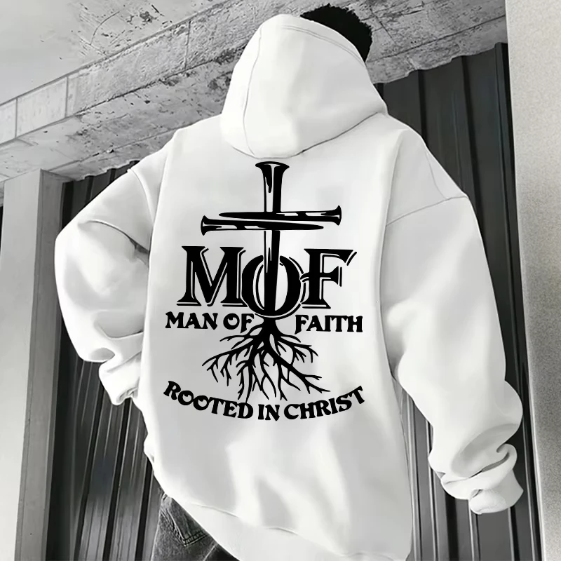 

2025 Hot Sale Men's Hoodie Man of Faith Jesus Print Hooded Sweatshirts Autumn Winter Daily Casual Sporty Fashion Hoody Outerwear