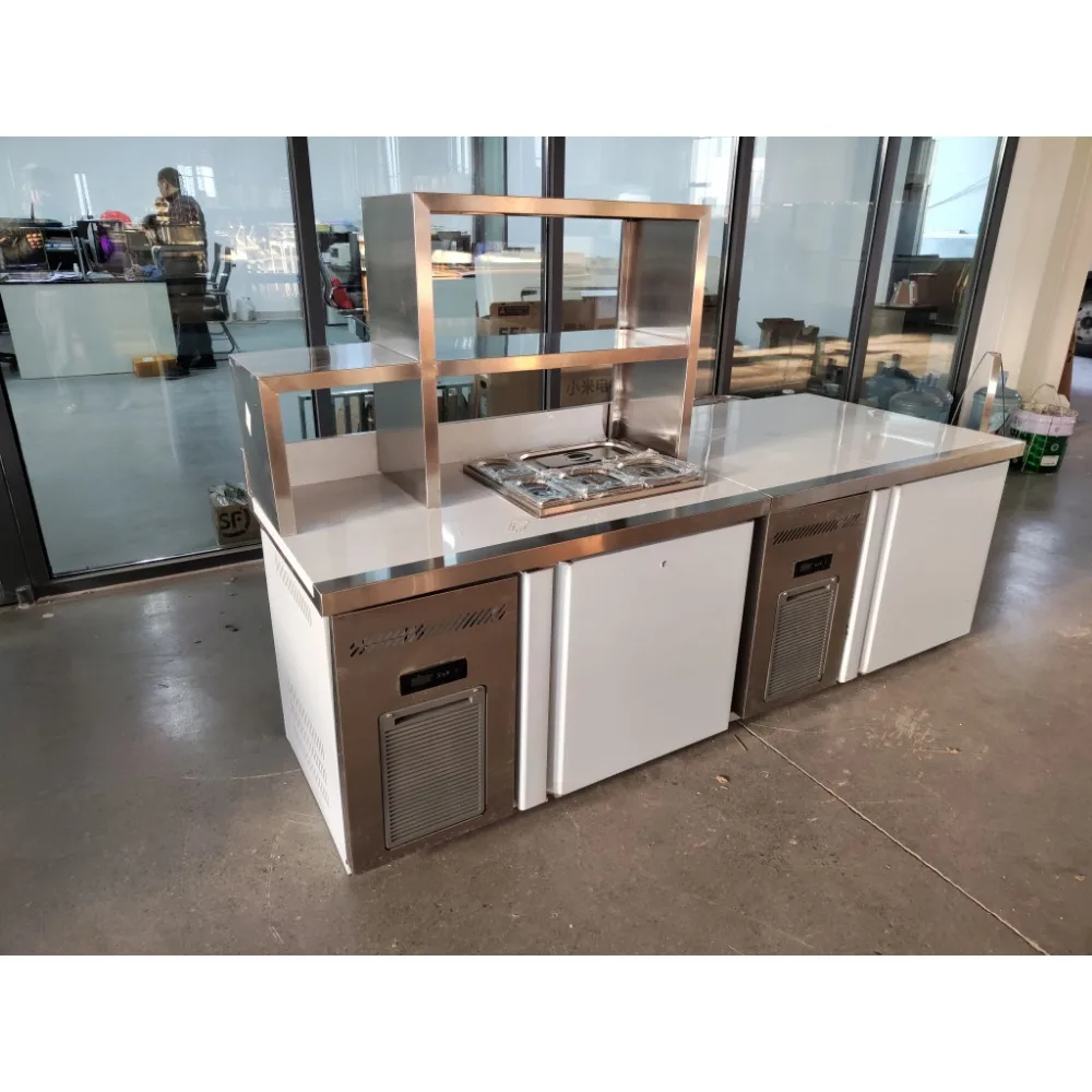 Factory Wholesale Commercial Salad Table Slotted Fresh-keeping Air Cooling Stainless Steel 201 2-Door Silver White Automatic view 3