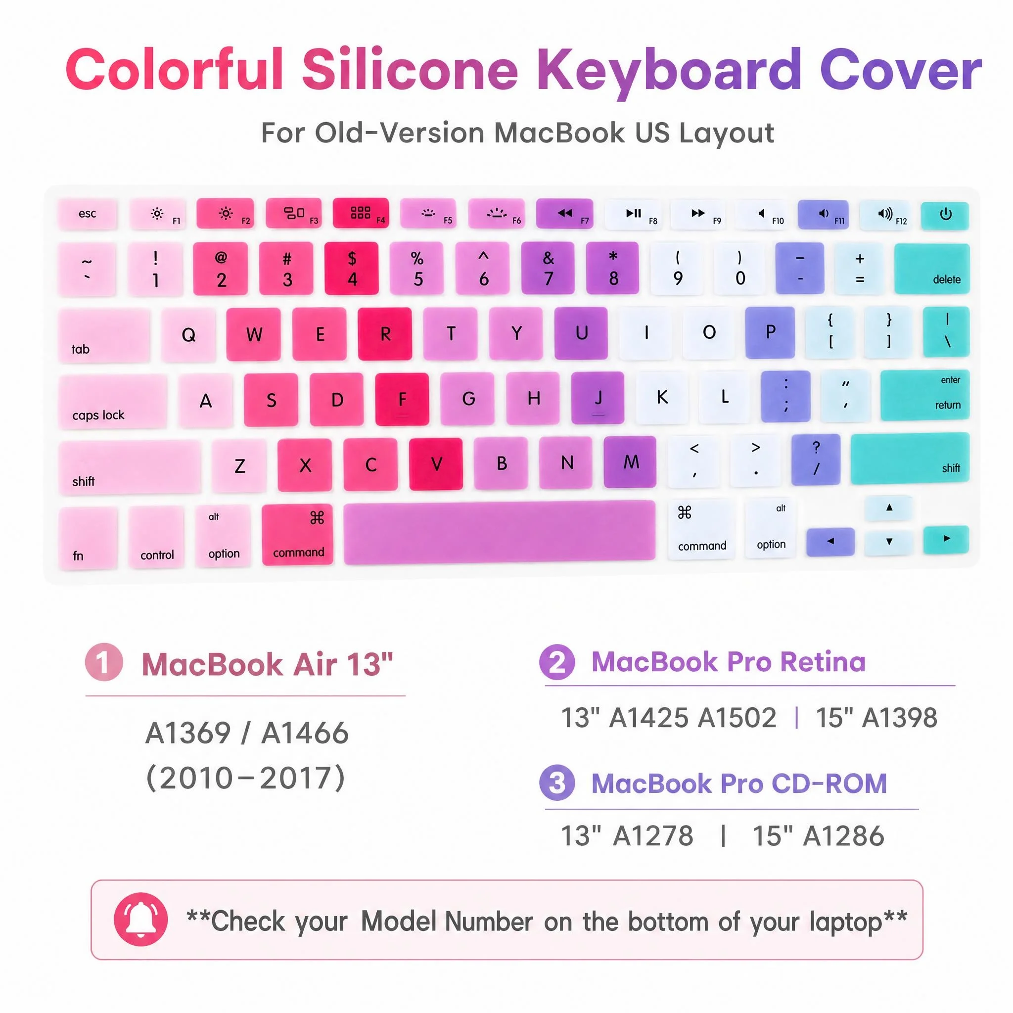 HRH Keyboard Cover US for MacBook Air 13'' A1466 A1369 for MacBook Pro 13.3'' A1278 A1425 A1502 for MacBook Pro 15'' A1286